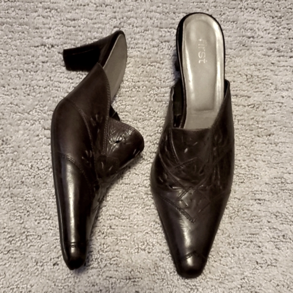 FIRST Embroidered Leather Mules